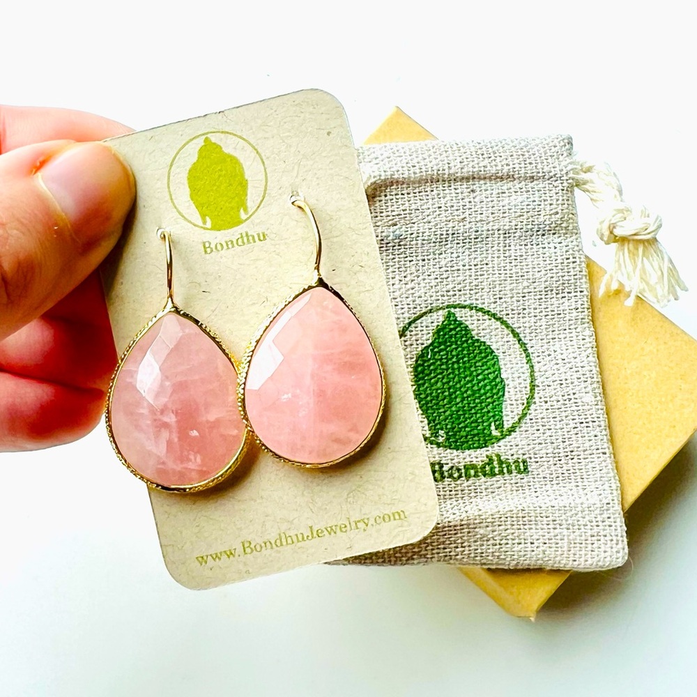 NWT Rose Quartz Teardrop Earrings Gold